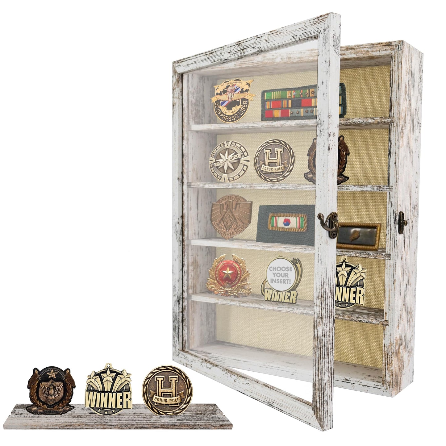 FramePro Shadow Box Frame with Removable Shelves, White 11x14 Deep Memory Box Display Case for Collectibles, Keepsake Coins Military Medals Pins