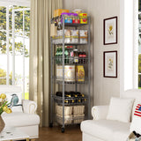 SINGAYE 6 Tier Wire Shelving Unit with Baskets Storage Rack Corner Shelf Shelving Adjustable Storage Shelf, 13.4" D x 13.4" W x 62.99" H,Silver SINGAYE