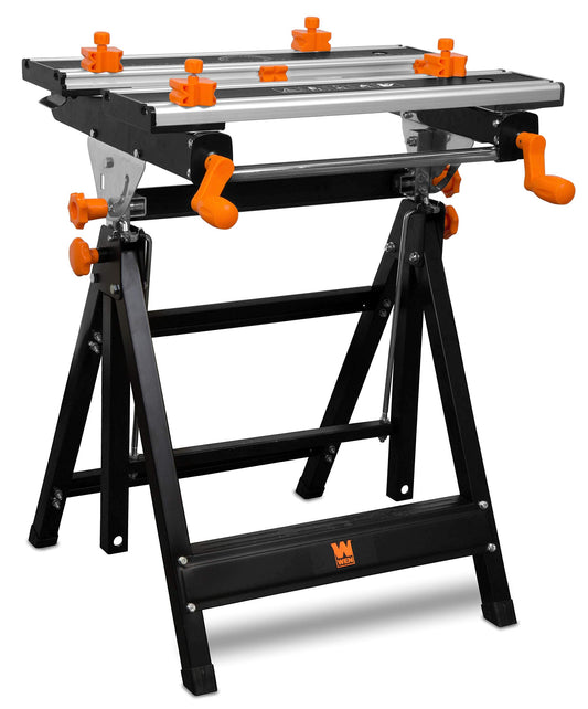 WEN 24-Inch Height Adjustable Tilting Steel Portable Work Bench,Black - WoodArtSupply