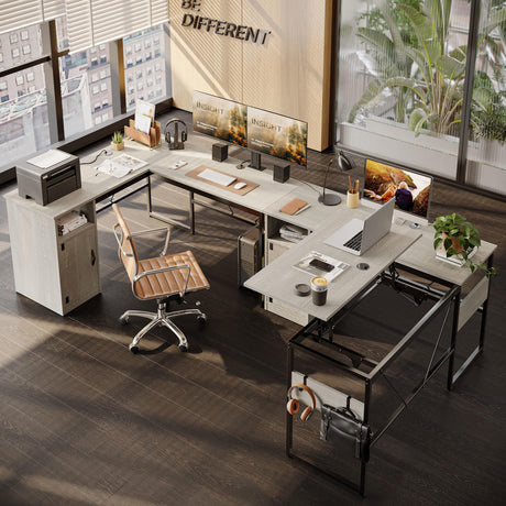 Bestier L Shaped Standing Desk Adjustable Height, 60" Corner Computer Desk with Storage File Cabinet, 95.2" Long and Large Reversible Office Desk Bestier