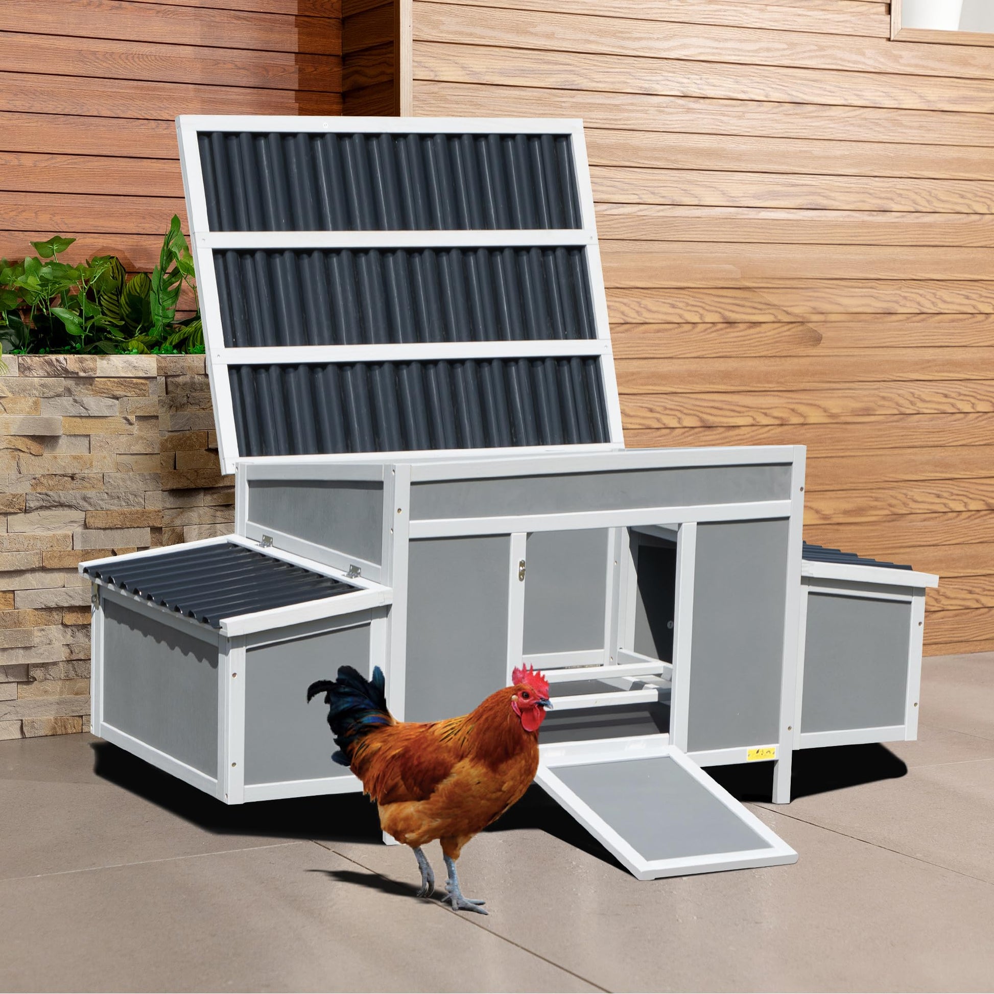 COZIWOW Durable Assembled Wooden 59" L Outdoor Large Chicken Coop with Two Nesting Boxes, Comfortable Hen House, Indoor Weatherproof Rabbit Hutch - WoodArtSupply