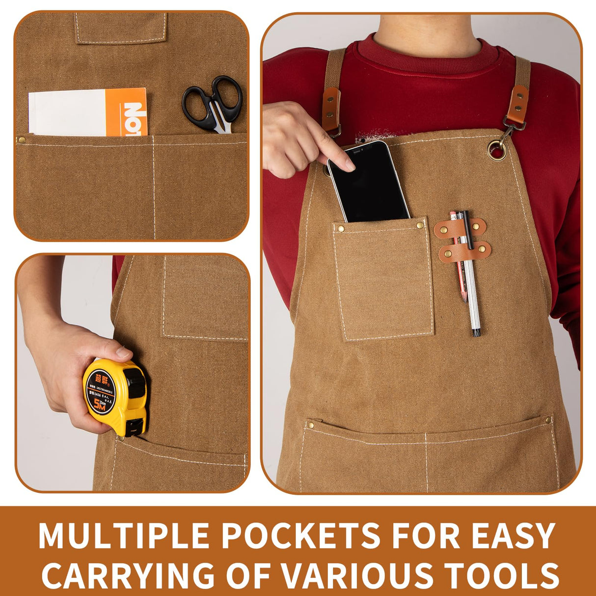 INMTIE woodworking apron. Heavy wax canvas work apron (Khaki) INMTIE