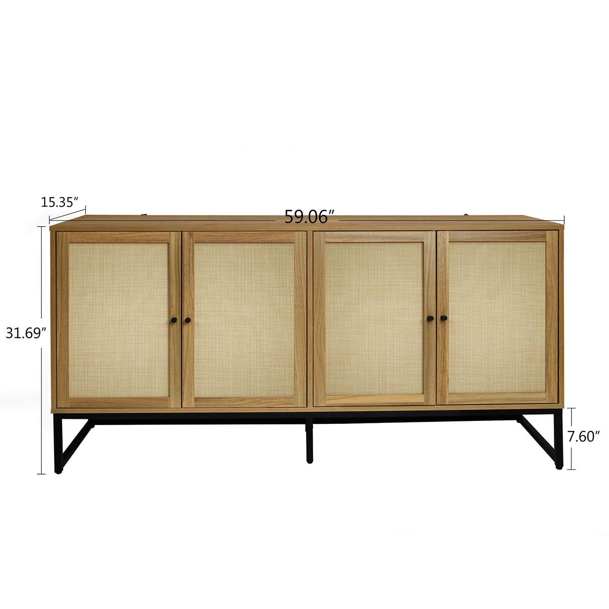 QEIUZON Modern Sideboard Cabinet, Accent Storage Cabinet with Rattan Doors and Adjustable Shelves, Freestanding Sideboard Storage Cabinet for Kitchen QEIUZON
