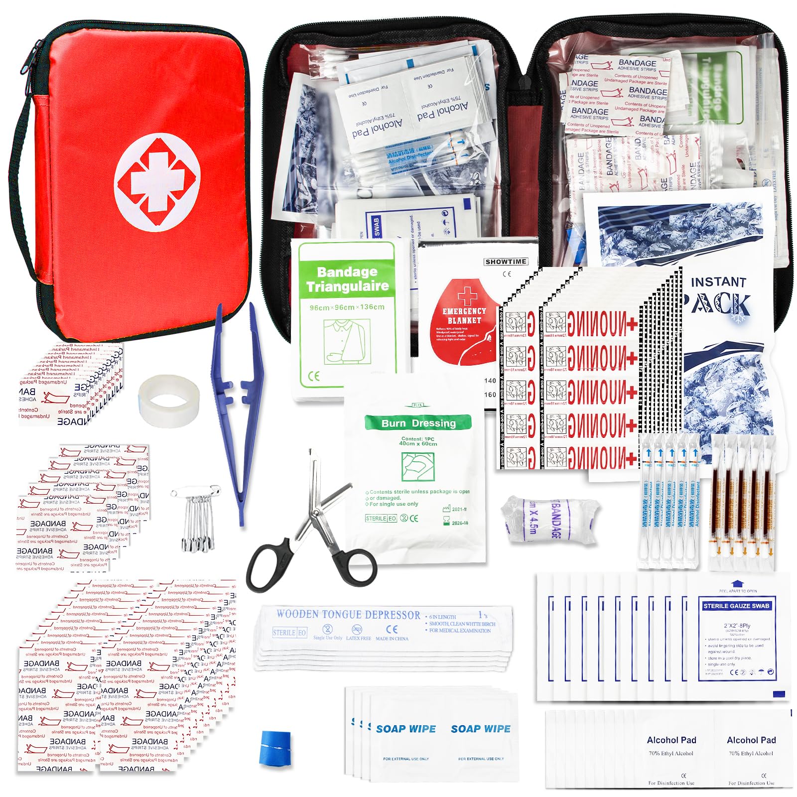 Travel-First Aid-Kit Car-Home 300PCS Survival-Kit Outdoor-Adventure - Small Portable Red Emergency Essential Sets Office Hiking Camping Business - WoodArtSupply