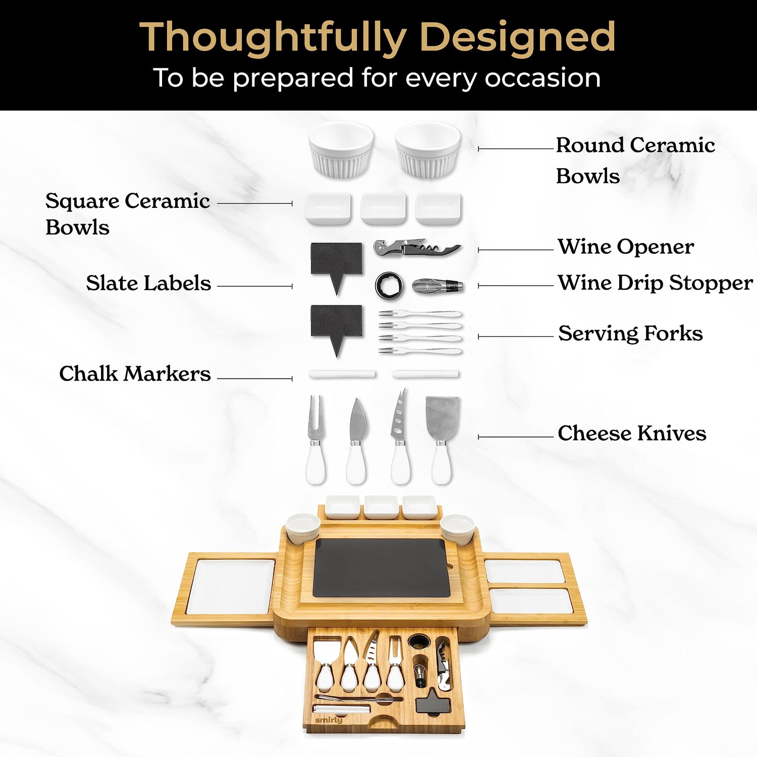 SMIRLY Charcuterie Boards Gift Set: Charcuterie Board Set, Bamboo Cheese Board Set - Unique Mothers Day Gifts for Mom - House Warming Gifts New Home, SMIRLY