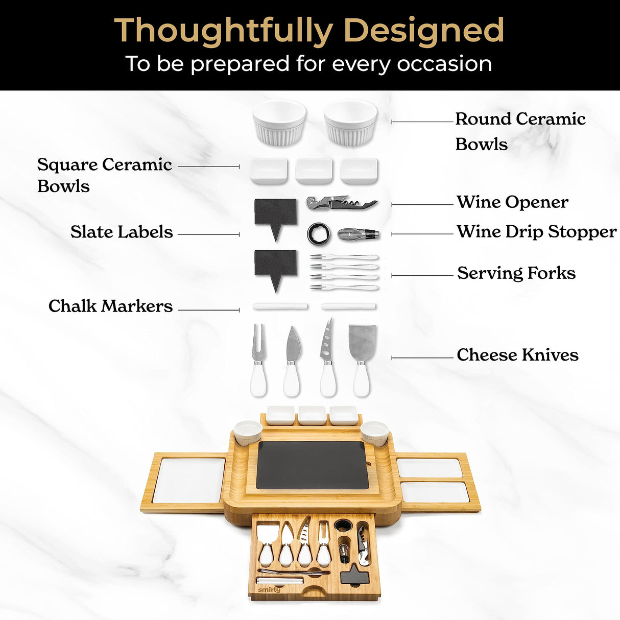 SMIRLY Charcuterie Boards Gift Set: Charcuterie Board Set, Bamboo Cheese Board Set - Unique Mothers Day Gifts for Mom - House Warming Gifts New Home, SMIRLY