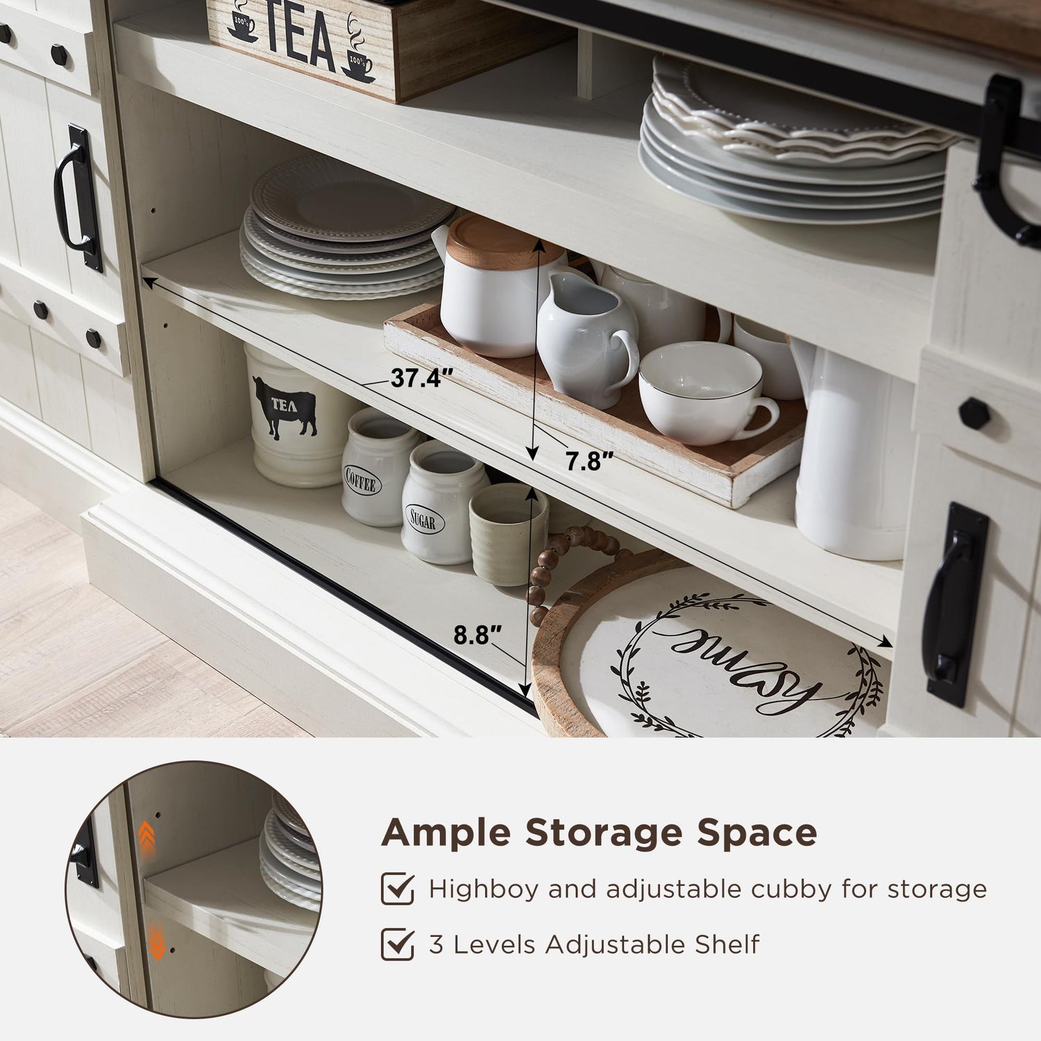 OKD 75" Sideboard Buffet Cabinet with Storage, Farmhouse TV Stand w/Sliding Barn Door, Rustic Long Coffee Bar, Large Buffet Table for Dining Room, OKD