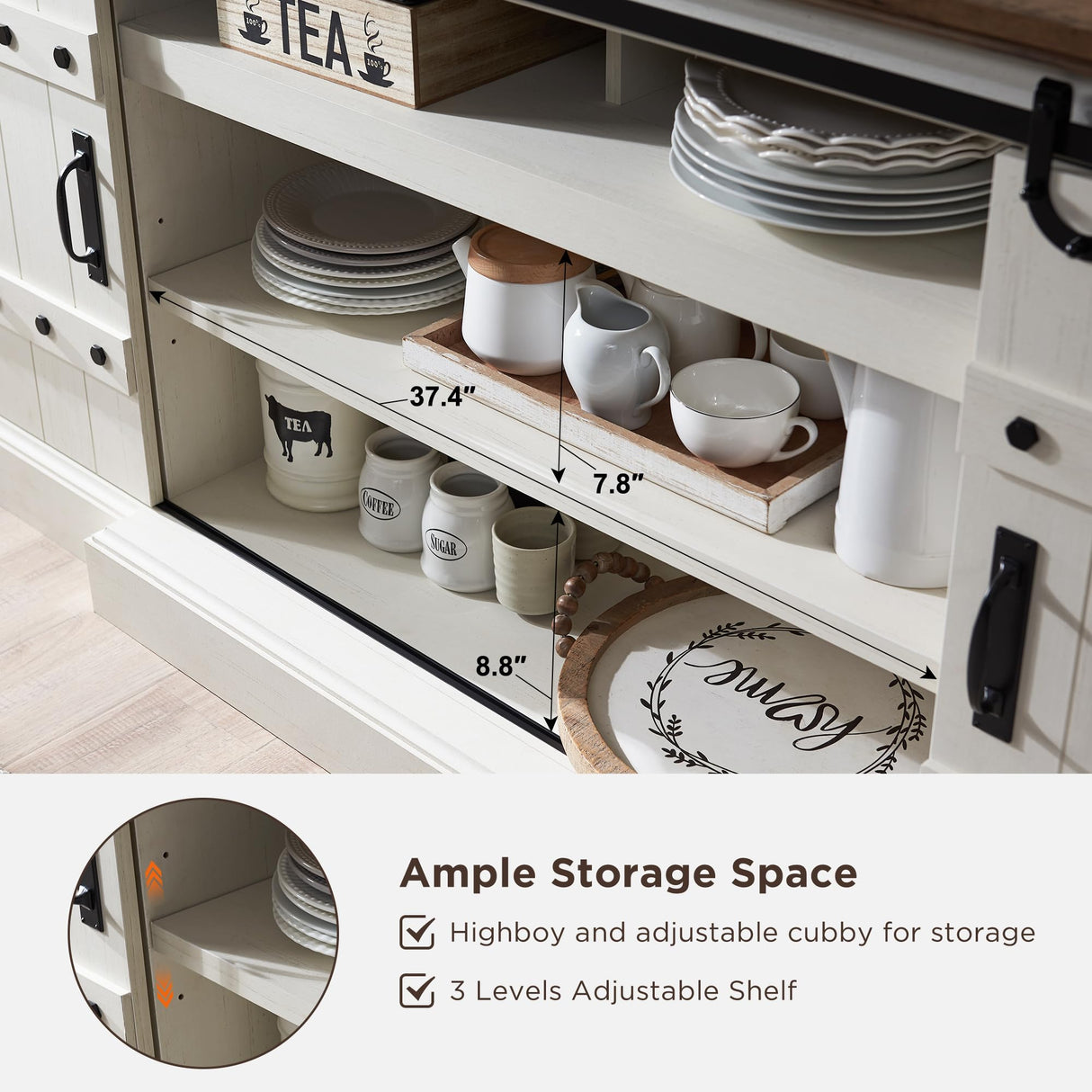 OKD 75" Sideboard Buffet Cabinet with Storage, Farmhouse TV Stand w/Sliding Barn Door, Rustic Long Coffee Bar, Large Buffet Table for Dining Room, OKD