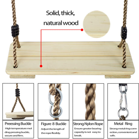 NOSTIFY Wooden Swing Seat, Nostalgic Outdoor Wood Swing for Kids, Tree Swing for Adults, Connecting Straps Swing Set Accessories for Backyard Patio NOSTIFY