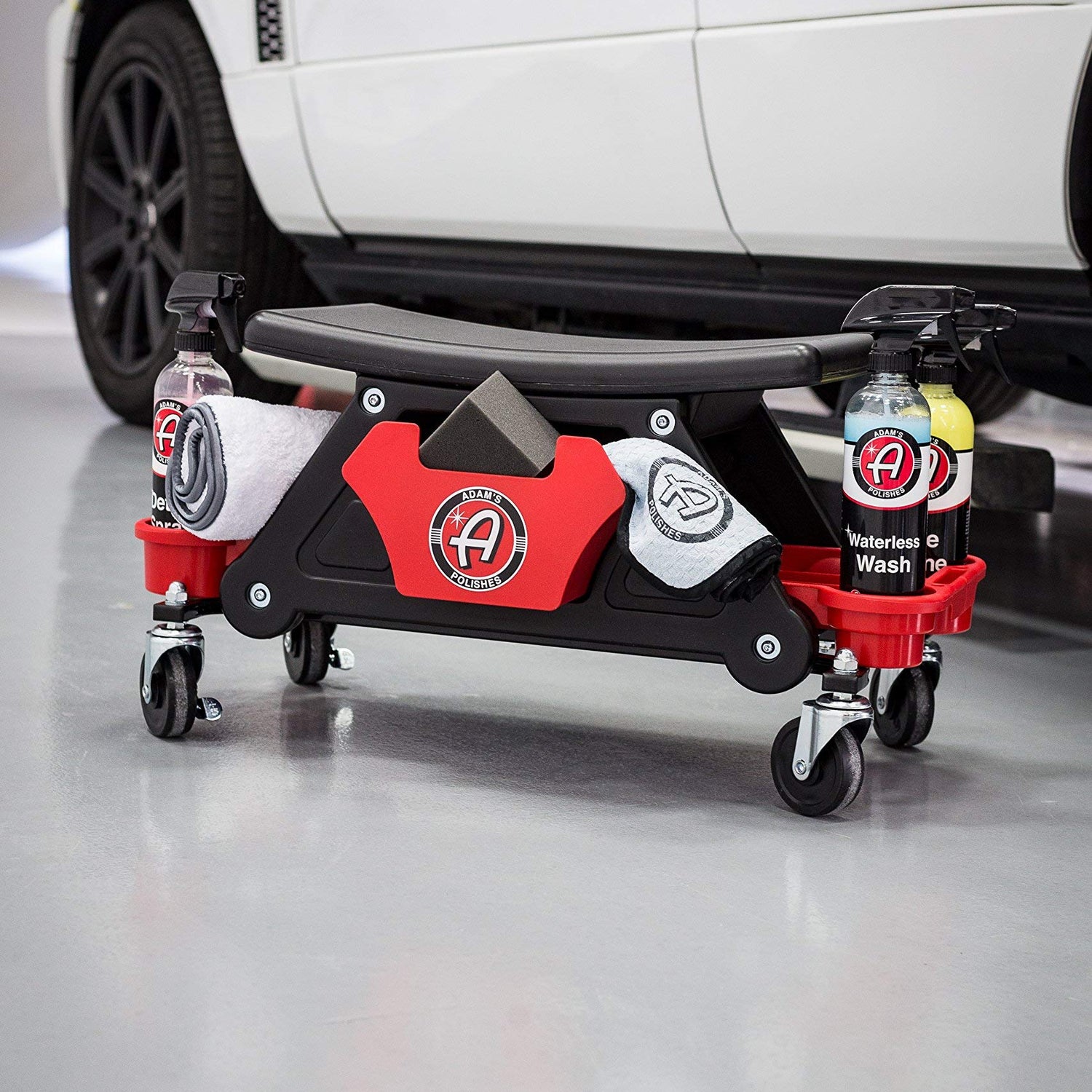 Adam's Polishes Mobile Rolling Utility Creeper Seat for Mechanics & Detailers - With Storage Trays for Tools Adam's Polishes