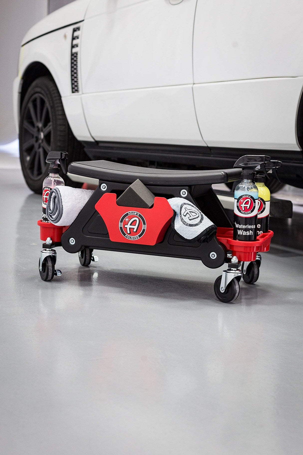 Adam's Polishes Mobile Rolling Utility Creeper Seat for Mechanics & Detailers - With Storage Trays for Tools Adam's Polishes