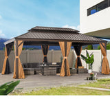 oneinmil 12x20FT Outdoor Gazebo, Heavy Duty Metal Double Roof Hardtop Gazebo with Aluminum Frame and Netting and Curtains for Patios oneinmil
