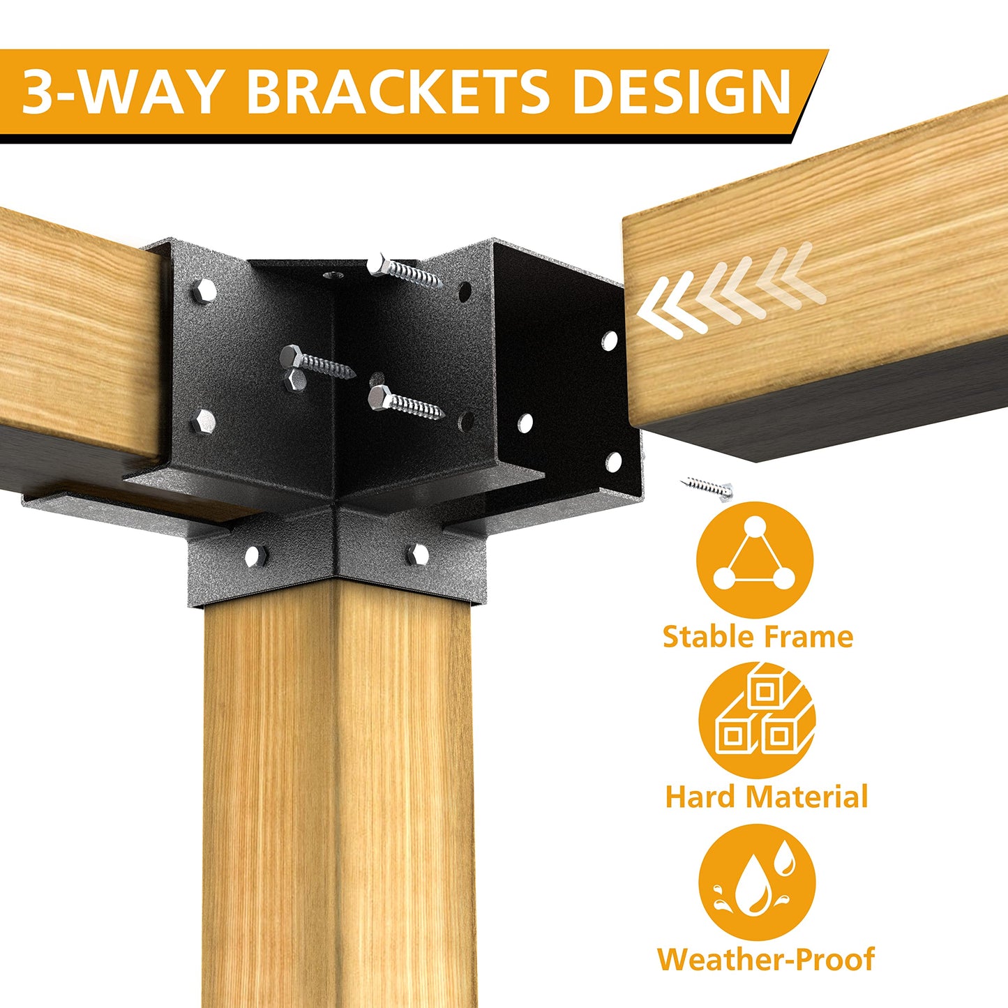 Eapele Pergola Kit Corner Brackets for 4x4(3.5inchx3.5inch) Wood Posts, Powder Coated Steel Made, 3-Way 90°Angle for Hunting Blind, Deer Stand