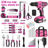 ValueMax Home Tool Kit with Drill, 238-Pieces Pink Tool Set with 20V Cordless Lithium-ion Drill, Power Tool Set with Wide Mouth Open Storage Bag, ValueMax