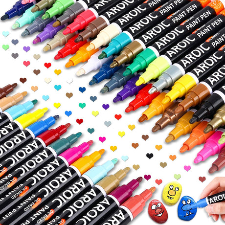 AROIC Paint Pens for Rock Painting - 48 Pack.Write On Anything! Paint pens for Rock, Wood, Metal, Plastic, Glass, Canvas, Ceramic & More! Low-Odor, AROIC
