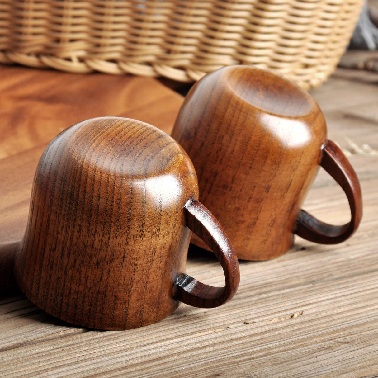 4 Pack Handle Wooden Mug Wooden Cup Natural Solid Wood Mug for Drinking Tea Beer Milk Coffee Hot Drinks Small Reverse Side Ear Cup CTKcom