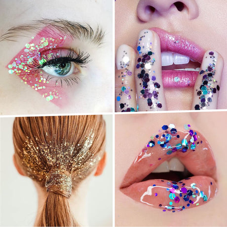 Teenitor Glitter, Fine Glitters and Holographic Chunky Glitters,Glitter for Nails, Glitter Slime, Assorted Glitter, Festival Glitter for Nail Face Teenitor