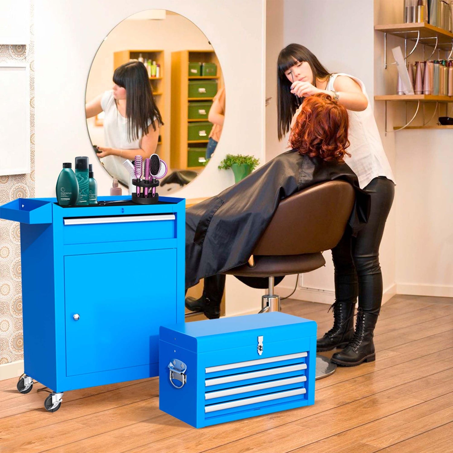 INTERGREAT Blue Tool Chest, 5-Drawer Rolling Tool Chest with Detachable Top Tool Box, Tool Chest with Universal Lockable Wheels, Metal Tool Cart for INTERGREAT