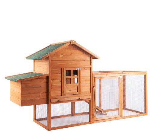 GOJOOASIS 80" Chicken Coop for 2-4 Chickens Outdoor Wooden Hen House Poultry Pet Hutch for Backyard w/Run Cage & Nesting Box(A) - WoodArtSupply