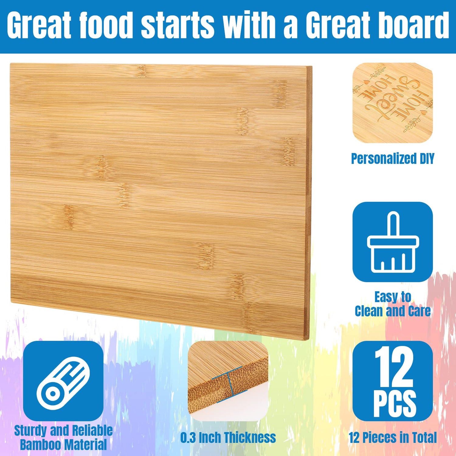 18 Pcs Wood Cutting Board Bulk Kitchen Chopping Boards Large Serving Board Wooden Cutting Board Set for Kitchen Meat Cheese Bread Vegetables (12'' x Lincia