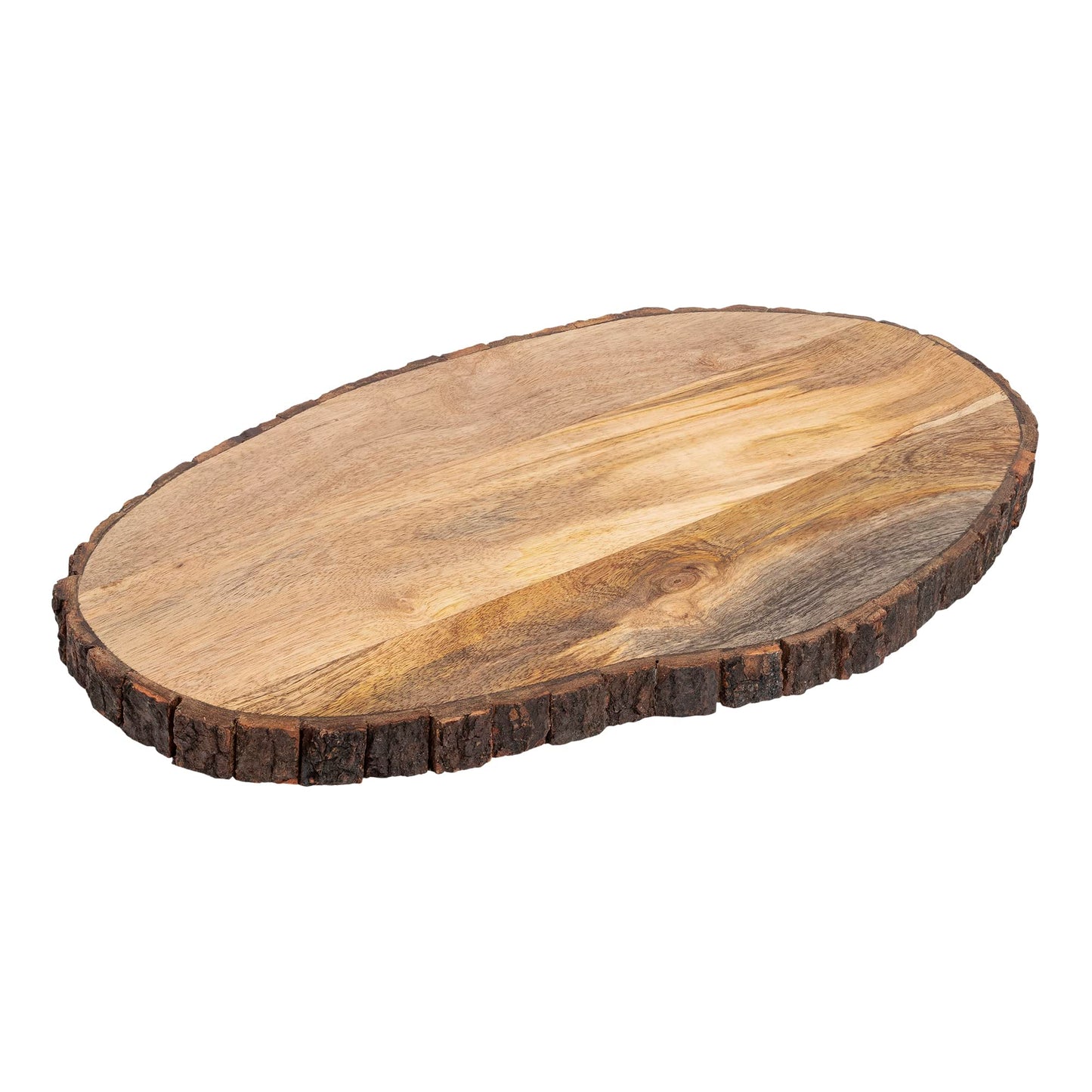 GoCraft Oval Wooden Cutting Board with Tree Bark Rim | Mango Wood Live Edge Chopping, Prep, Serve Board | Charcuterie Platter - 17" x 10" - WoodArtSupply