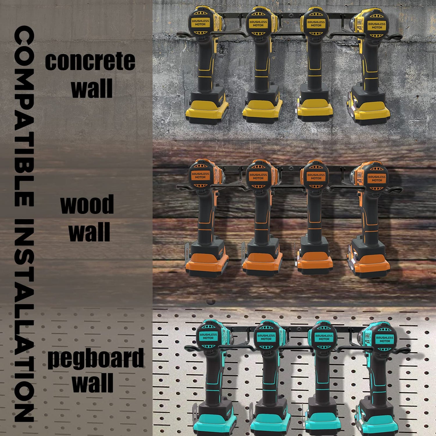 Vikerniel Drill Holder, Power Tool Organizer, Wall Mount 4 Cordless Metal Shelf Holder, Utility Storage Rack for Dewalt Cordless Tools for father day Vikerniel
