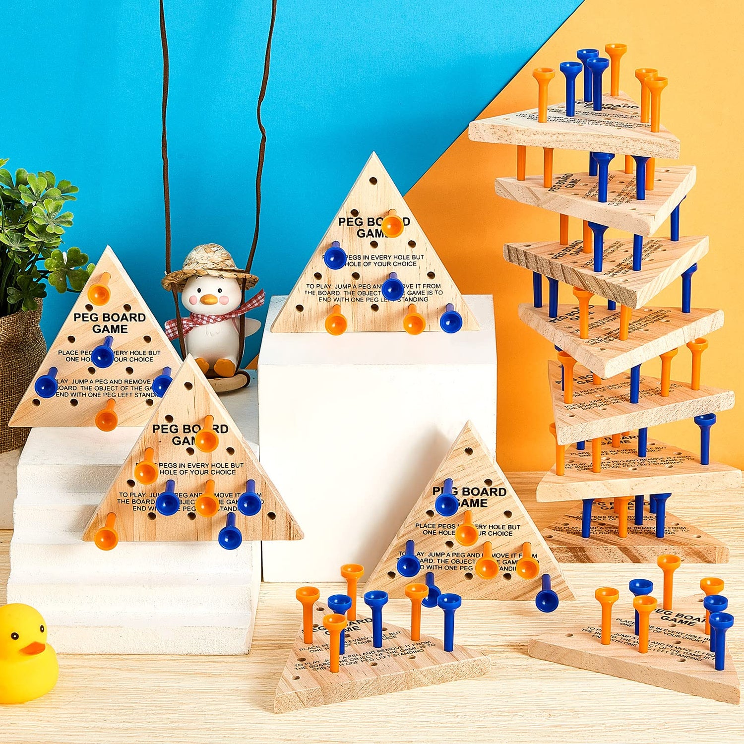 24 Pack Wooden Triangle Peg Game Triangle Wooden Board Games Triangle Game Bulk Wooden Triangle Board Games Family Travel Games Fun Triangle Puzzle Deekin