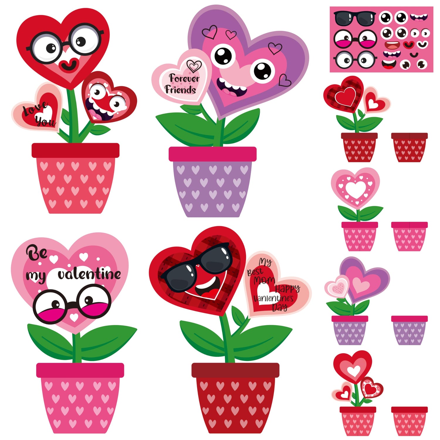 WATINC 32PCS Valentine’s Day Flower Craft Kit, Make Your Valentines Heart Flowers Pot Gift Craft Decorations, DIY Valentine Art Craft Set Home School WATINC