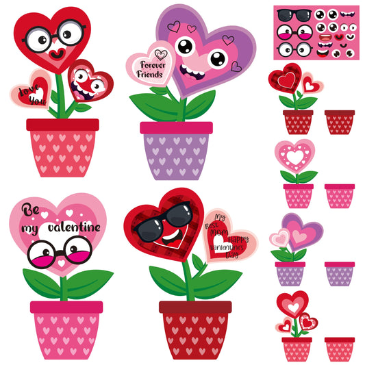 WATINC 32PCS Valentine’s Day Flower Craft Kit, Make Your Valentines Heart Flowers Pot Gift Craft Decorations, DIY Valentine Art Craft Set Home School - WoodArtSupply