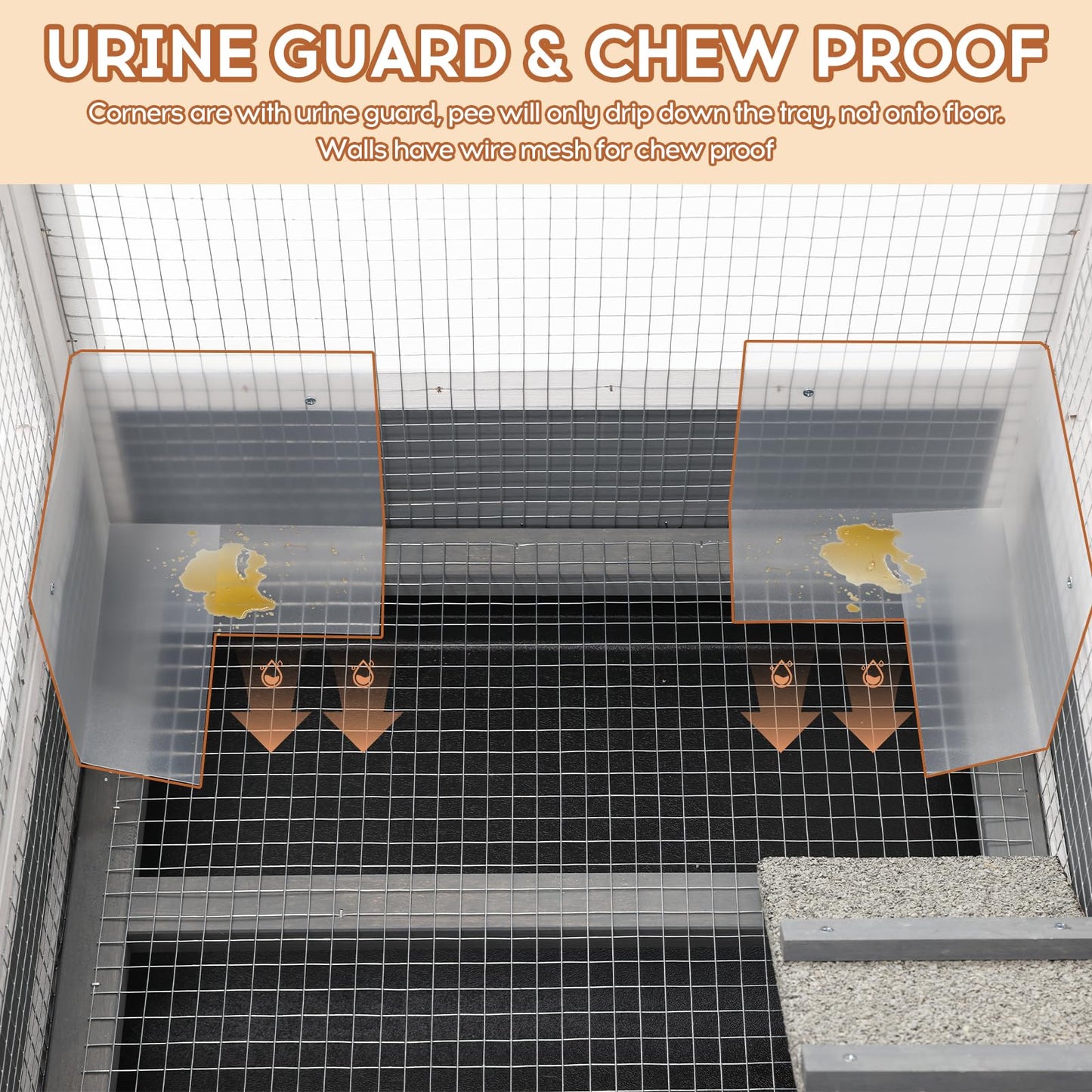 AniwuPaws Rabbit Hutch Indoor with Urine Guards/Netting Floor, Rabbit Cage on Wheels/Chew Proof/Tray, Guinea Pig Cages with Doors, Wooden Bunny House - WoodArtSupply