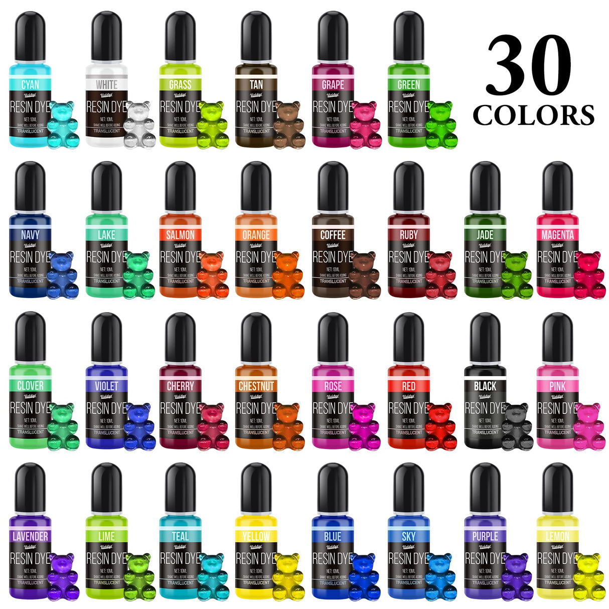 Epoxy Resin Pigment - 30 Colors Concentrated Liquid Epoxy Resin Dye, Translucent Resin Colorant for Resin Coloring, DIY Resin Jewelry Making, Paint, Vividye