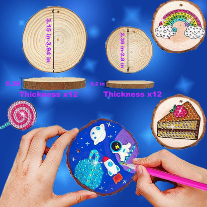 Huastyle Arts & Crafts Kits for Kids Girls Ages 8-12, 24 Wood Slices Pack with Diamond Painting for DIY Ornaments Christmas Decorations, Wooden - WoodArtSupply