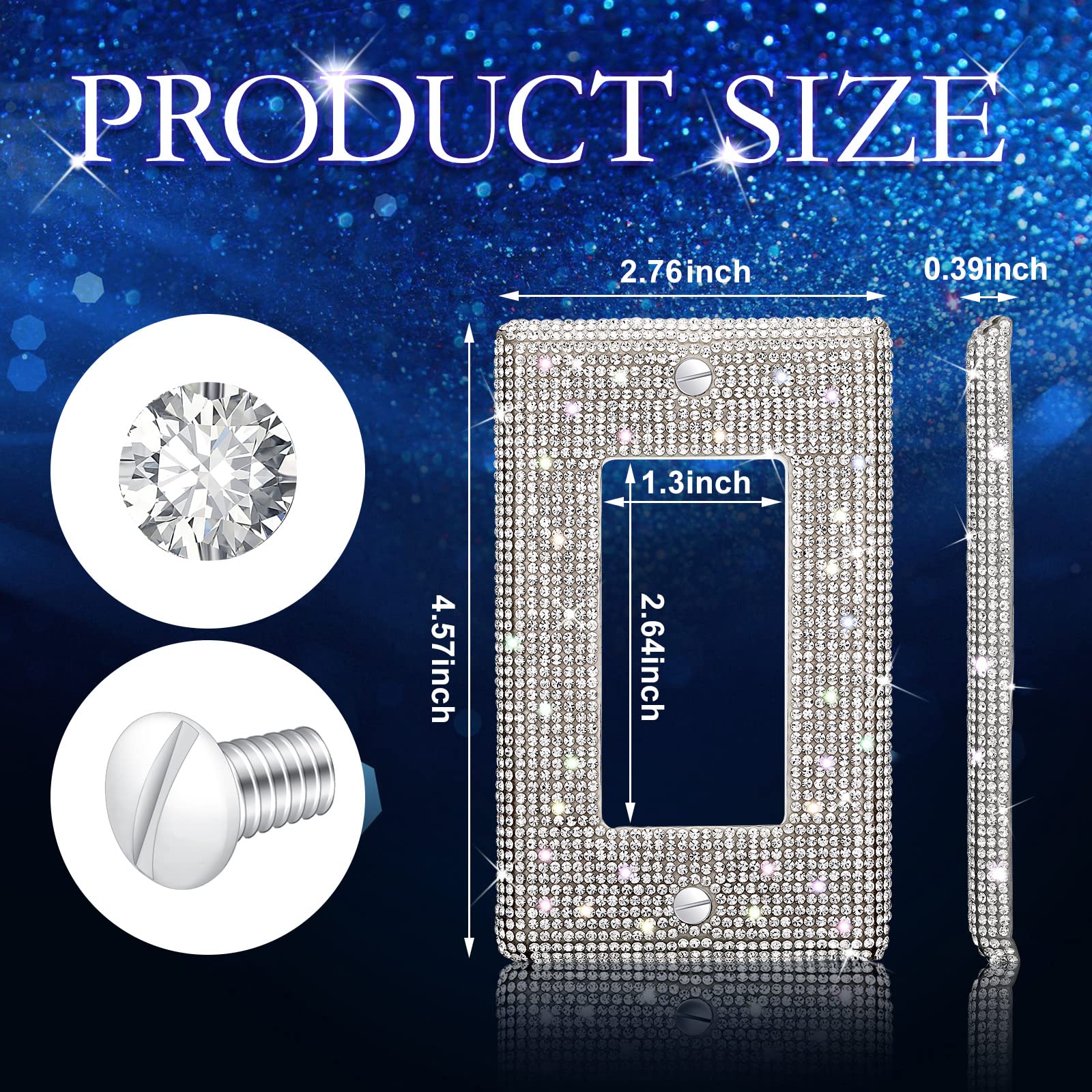 Rhinestones Wall Plate 2 Pieces Cover Shiny Light Switch Cover Single Gang Outlet Covers Bling Crystal Wall Plates Decorator Switch Plate Covers - WoodArtSupply