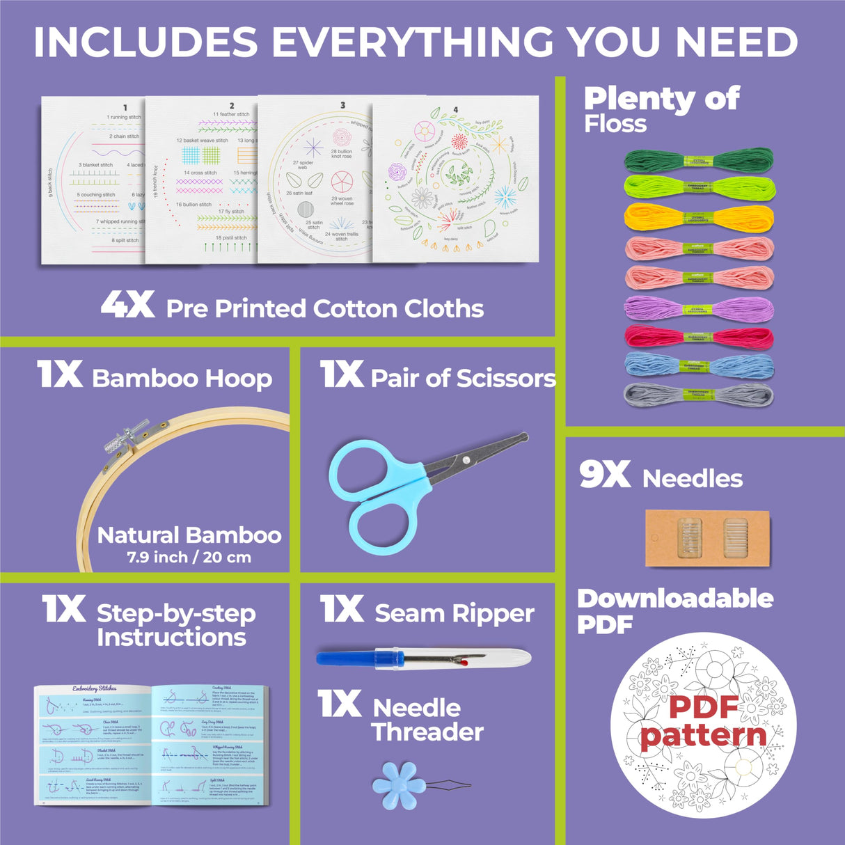 Craftwiz 4 Set Embroidery Starter Kit, Embroidery Kit for Beginners Adults and Kids with Patterns, Beginner Embroidery Kit for Adults, Hand Craftwiz