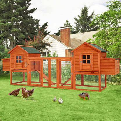 Esright 144” Large Wooden Chicken Coop, Outdoor Hens House with Ramps and Nesting Boxes - WoodArtSupply