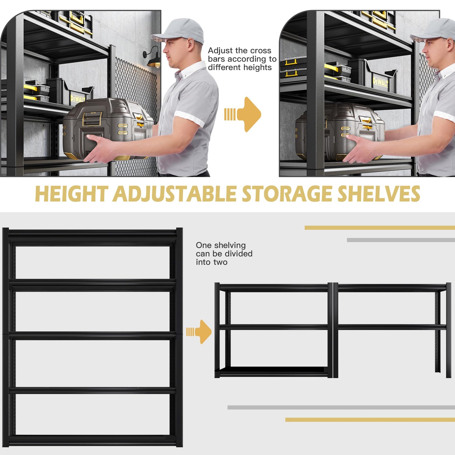REIBII 72" H Garage Shelving Heavy Duty Garage Storage Shelves 2050LBS Wide Metal Shelving Unit Adjustable 5 Tier Heavy Duty Shelving for Garage REIBII