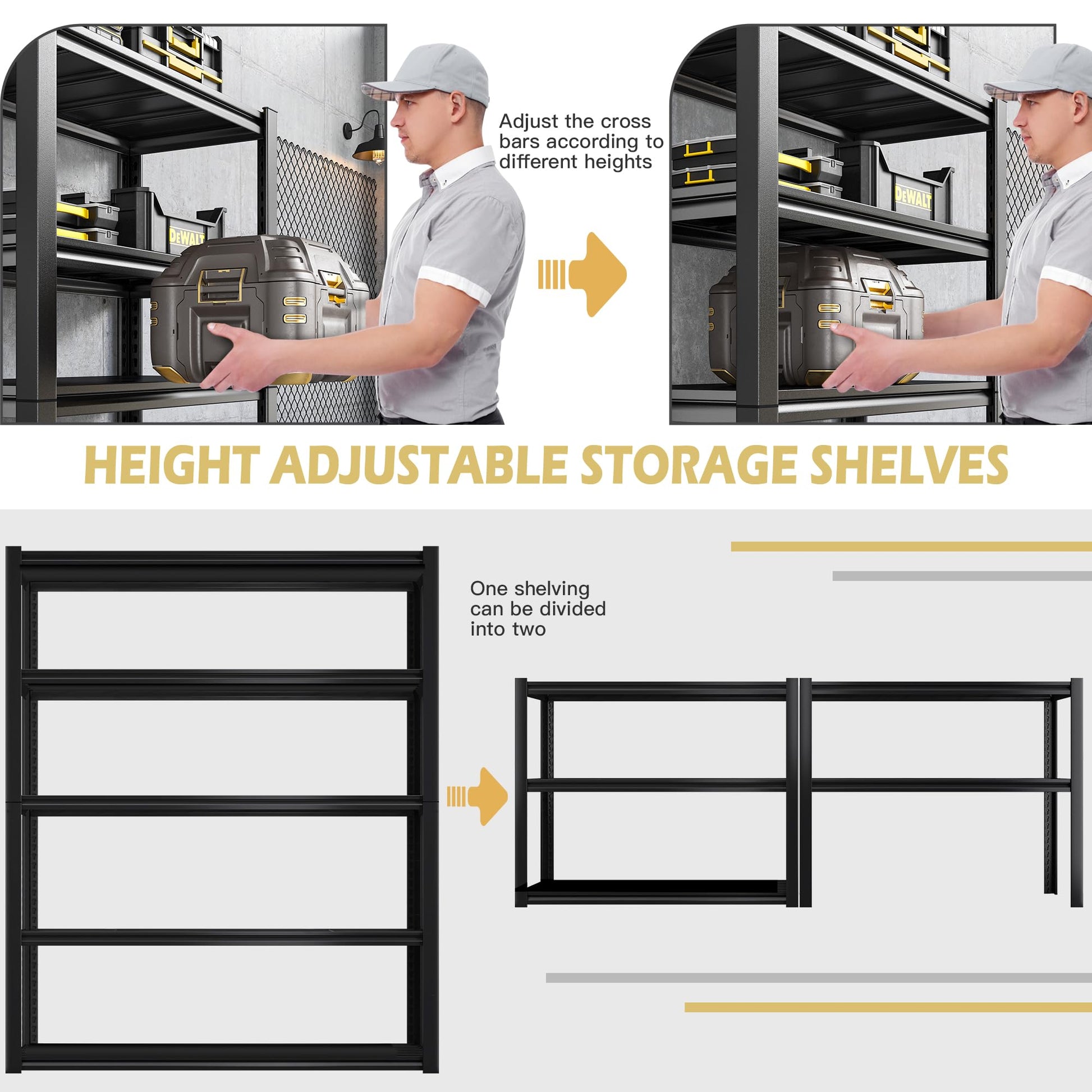 REIBII 72" H Garage Shelving Heavy Duty Garage Storage Shelves 2050LBS Wide Metal Shelving Unit Adjustable 5 Tier Heavy Duty Shelving for Garage - WoodArtSupply