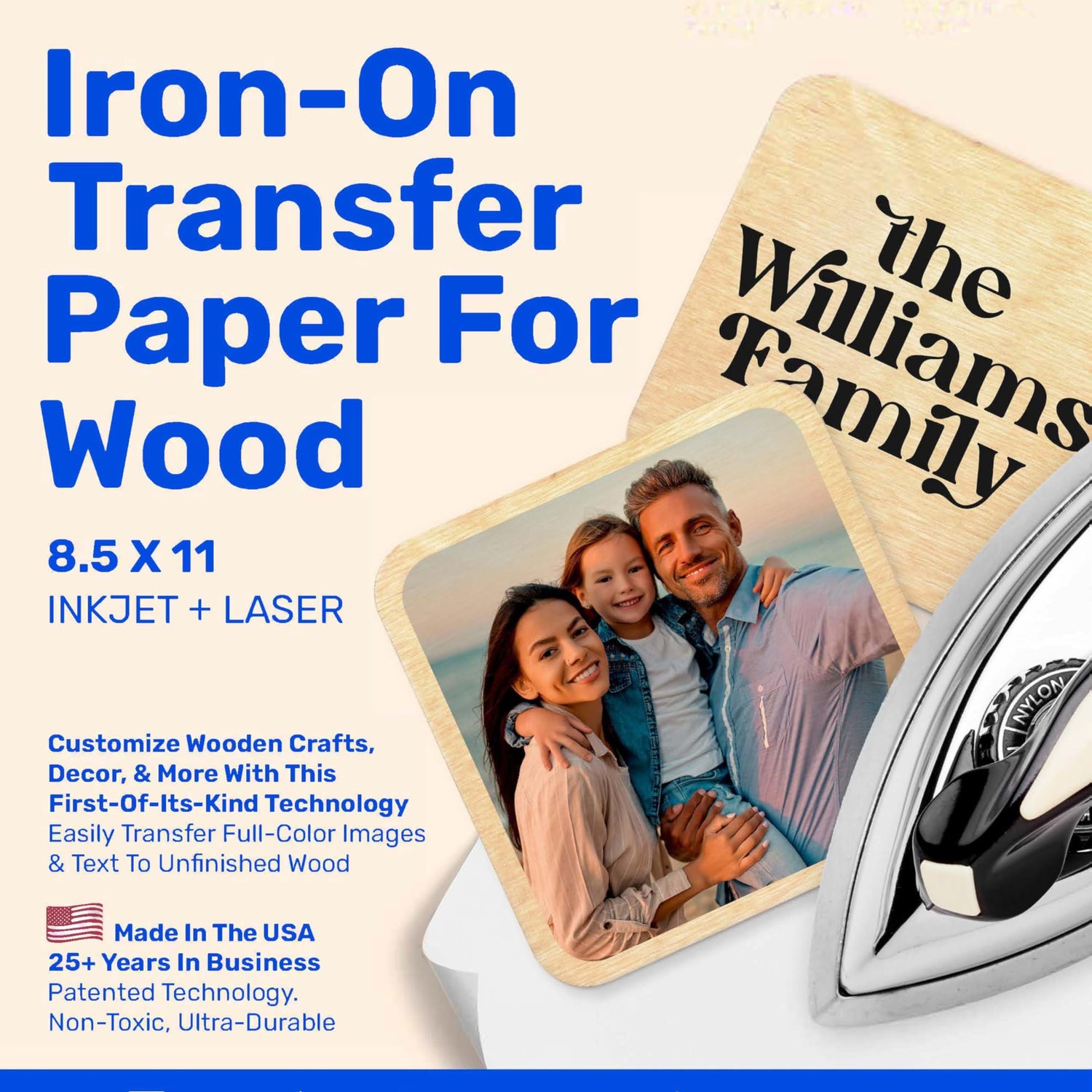 NuFun Activities Printable Iron-on Heat Transfer Paper for Wood, 5 Sheets 8.5 x 11 inch, Long Lasting, Durable, Professional Quality, Easy DIY, NuFun Activities