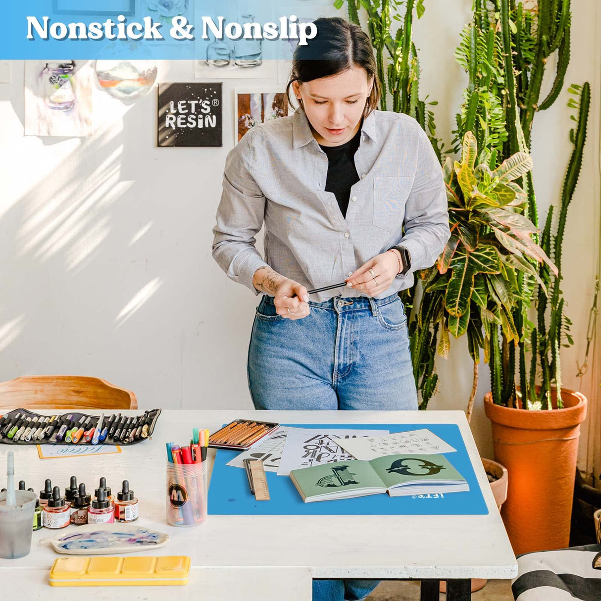 LET'S RESIN 3Pcs Silicone Mat for Crafts, 15.7" x 11.7" Nonstick & Nonslip Silicone Crafts Mat, Multipurpose Heat-Resistant Table Protector Silicone LET'S RESIN