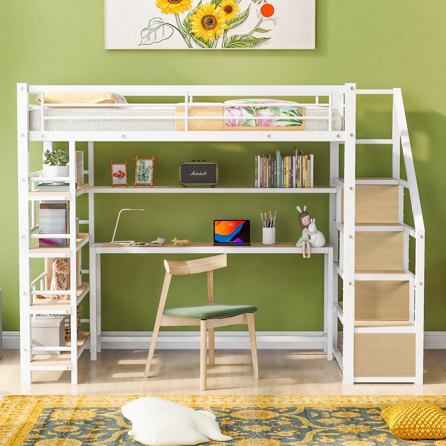 Bellemave Twin Loft Bed with Desk, Stairs, and Storage – Perfect Space-Saving Solution for Kids and Teens - WoodArtSupply