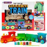 Made By Me Build & Paint Your Own Wooden Train, DIY Wood Trains Craft, Easy To Assemble & Paint 4 Train Cars, Great Car Party or Weekend Activity Made By Me