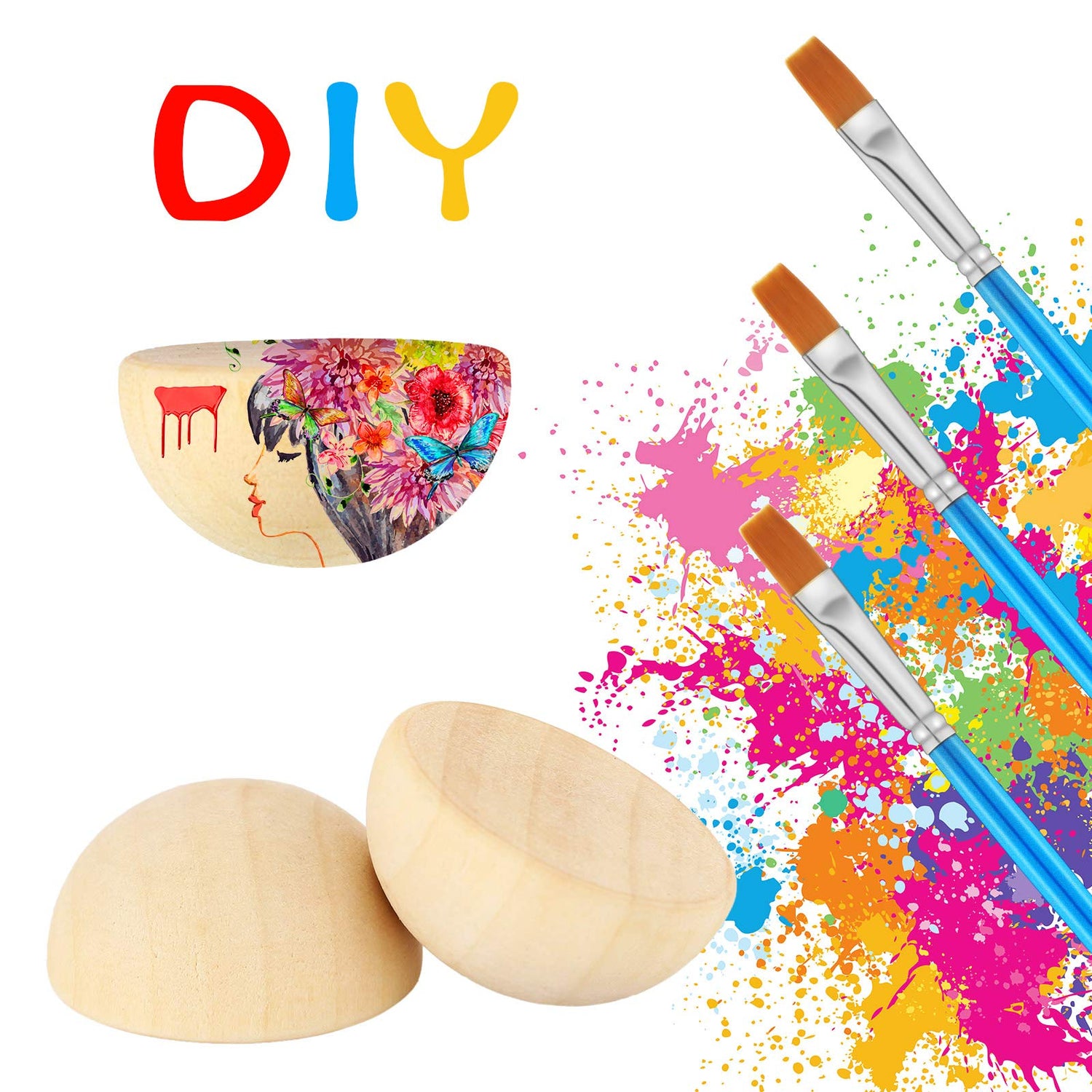 300 Pieces Natural Half Wooden Balls Split Wood Balls Half Craft Ball Unfinished Wood Balls Wood Mini Hemisphere Balls for DIY Projects Kids Arts, 6 Jetec