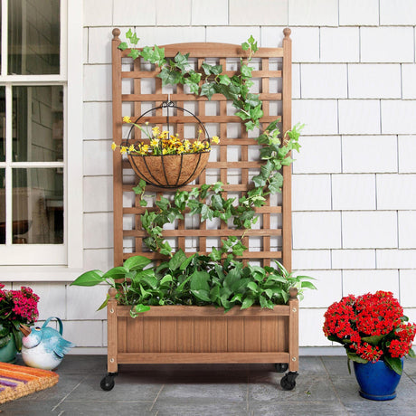 Yaheetech 50" H Raised Garden Bed with Trellis & Wheels Standing Vertical Horticulture Planter Box for Vine Climbing Plants, Flowers, Herbs Brown Yaheetech