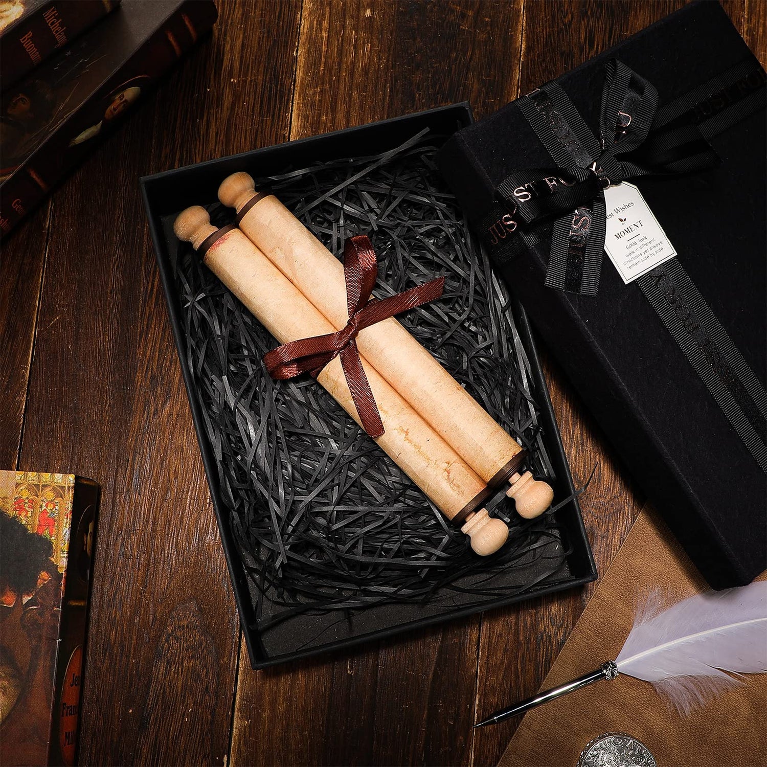 2 Pack Blank Paper Scrolls 7.5 x 31 Inches Scroll Paper Wrapped on Wood Rod for Writing, Drawing, Calligraphy, Wedding Vows, Invitation, Renaissance Epakh