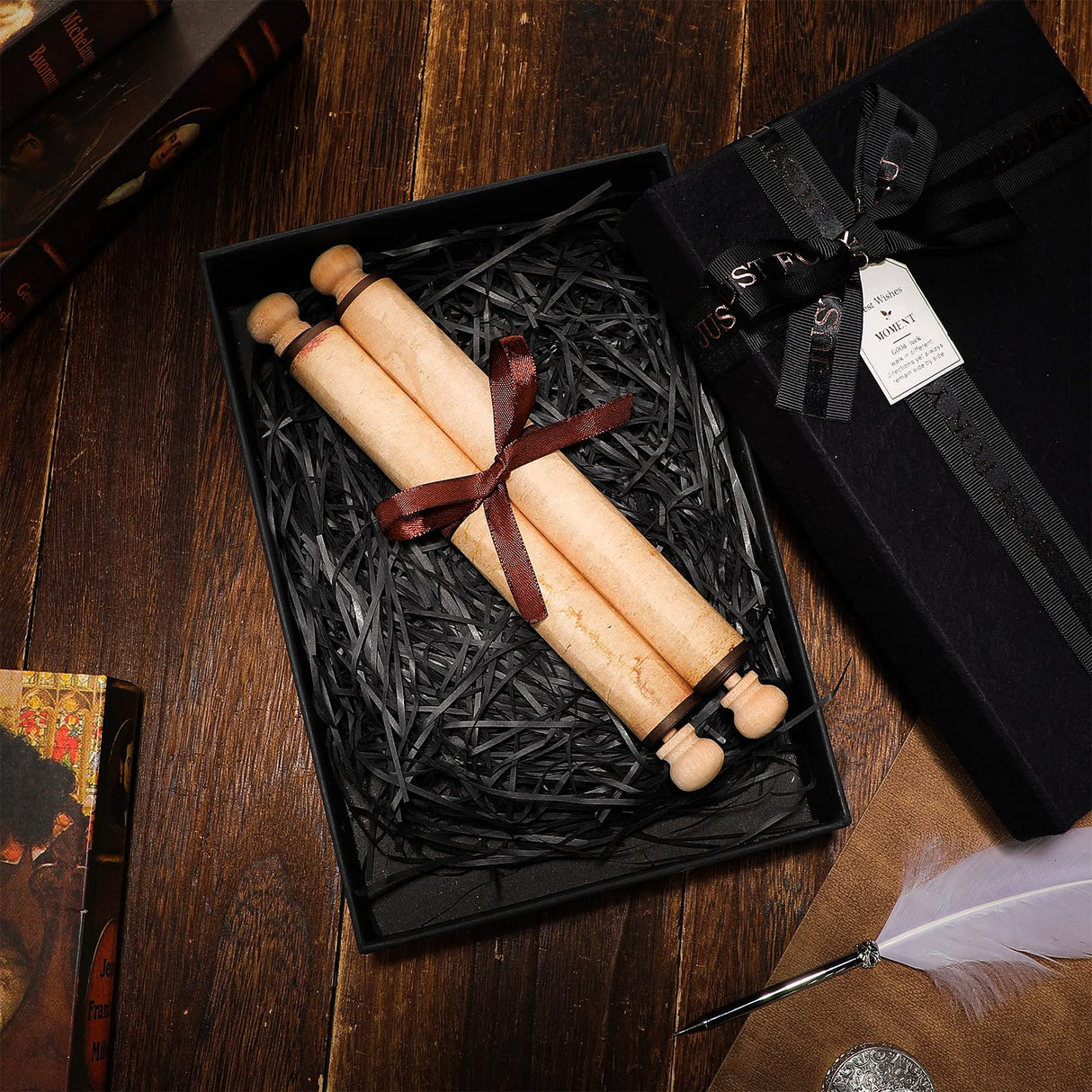 2 Pack Blank Paper Scrolls 7.5 x 31 Inches Scroll Paper Wrapped on Wood Rod for Writing, Drawing, Calligraphy, Wedding Vows, Invitation, Renaissance Epakh