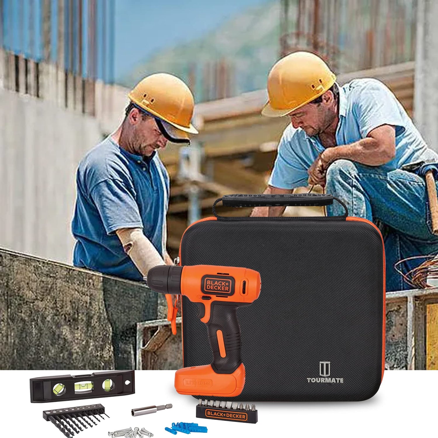 Tourmate Hard Travel Case for BLACK+DECKER 8V MAX* Cordless Drill with 43 Piece Accessories (BDCD8HDPK) / GardenJoy Cordless Power Drill Set with Tourmate