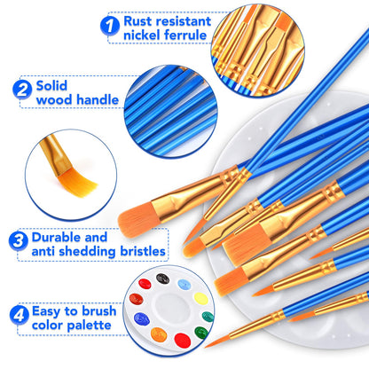 AROIC Paint Brushes Palette Set,24 Pack/240Pcs Acrylic Paint Brushes and 24 Palettes, Professional Artist Brushes, Finger and Face Painting Oil - WoodArtSupply