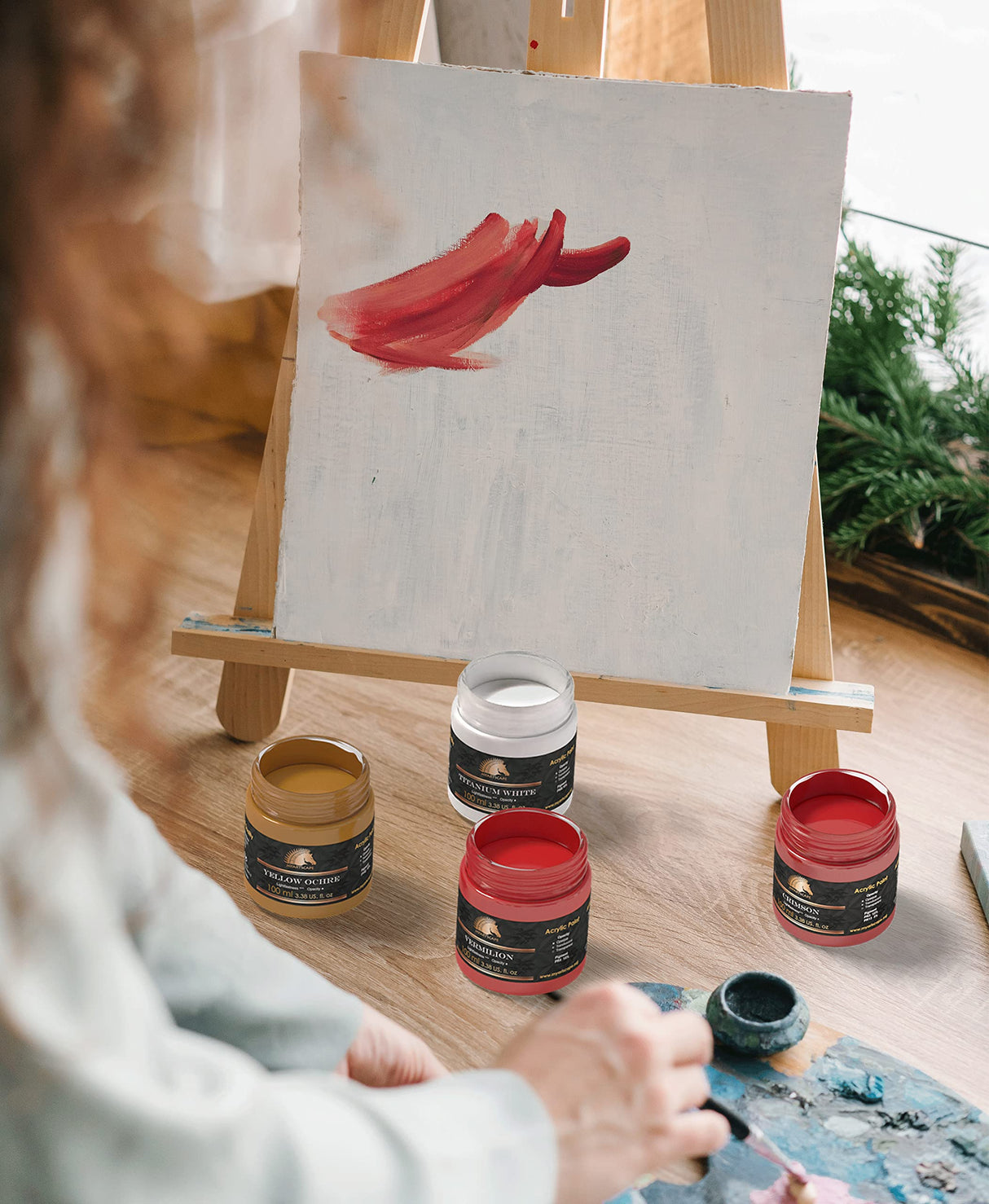 MyArtscape Acrylic Paint Set - 12 x 100ml Bottles with Pocket Paint Brush Set - 7 Artists' Paintbrushes (Set 1) MyArtscape