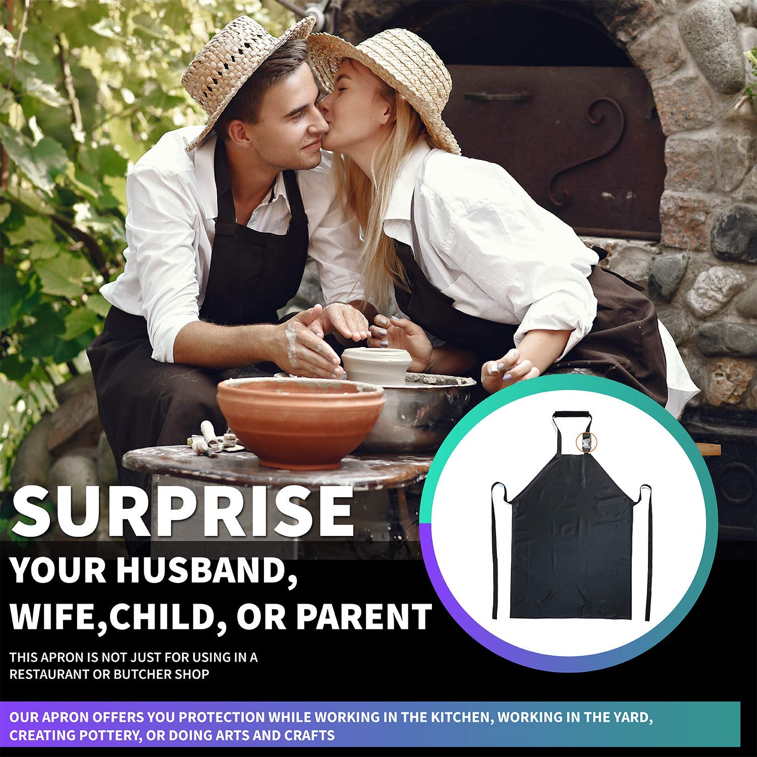 Aulett Home Waterproof Rubber Vinyl Apron - Heavy Duty Rubber Apron Model - Stay Dry - Dishwasher Apron - Industrial Chemical Resistant Plastic - Aulett Home