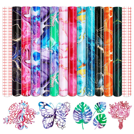 Tintnut Permanent Vinyl - 12 Sheets 12"x10", Marble Permanent Adhesive Vinyl Sheets, Watercolor Gold Pattern Self Sticker Waterproof Vinyl Compatible Tintnut